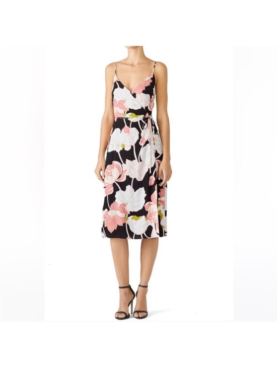 Dresses & Skirts - Floral Wrap Midi Dress in Black and Pink